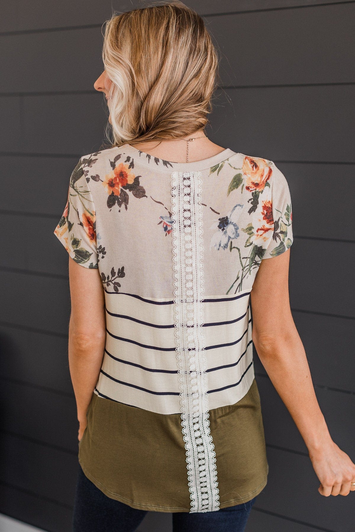 Perpetual Bliss Color Block Top- Ivory & Olive