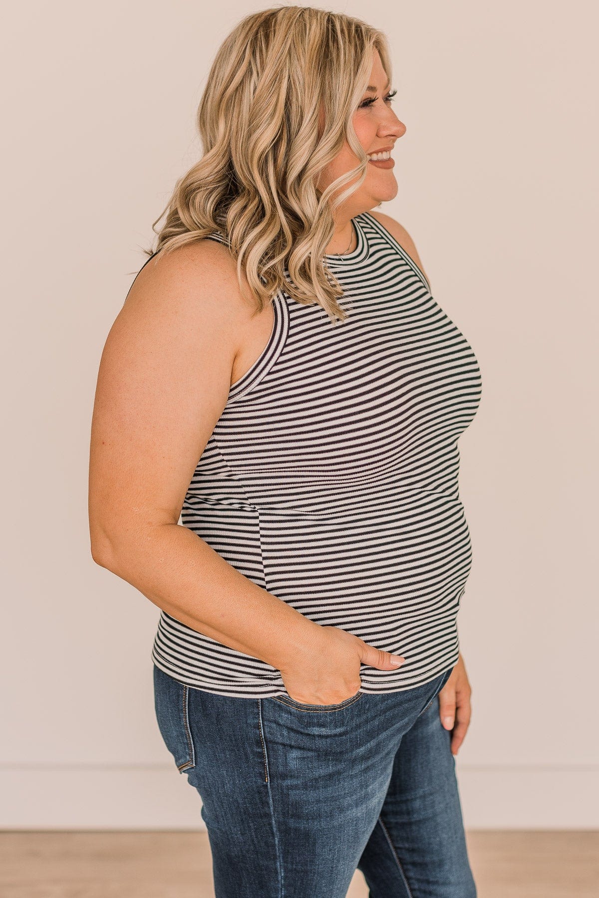 Dropping Hints Striped Tank Top- Ivory & Black