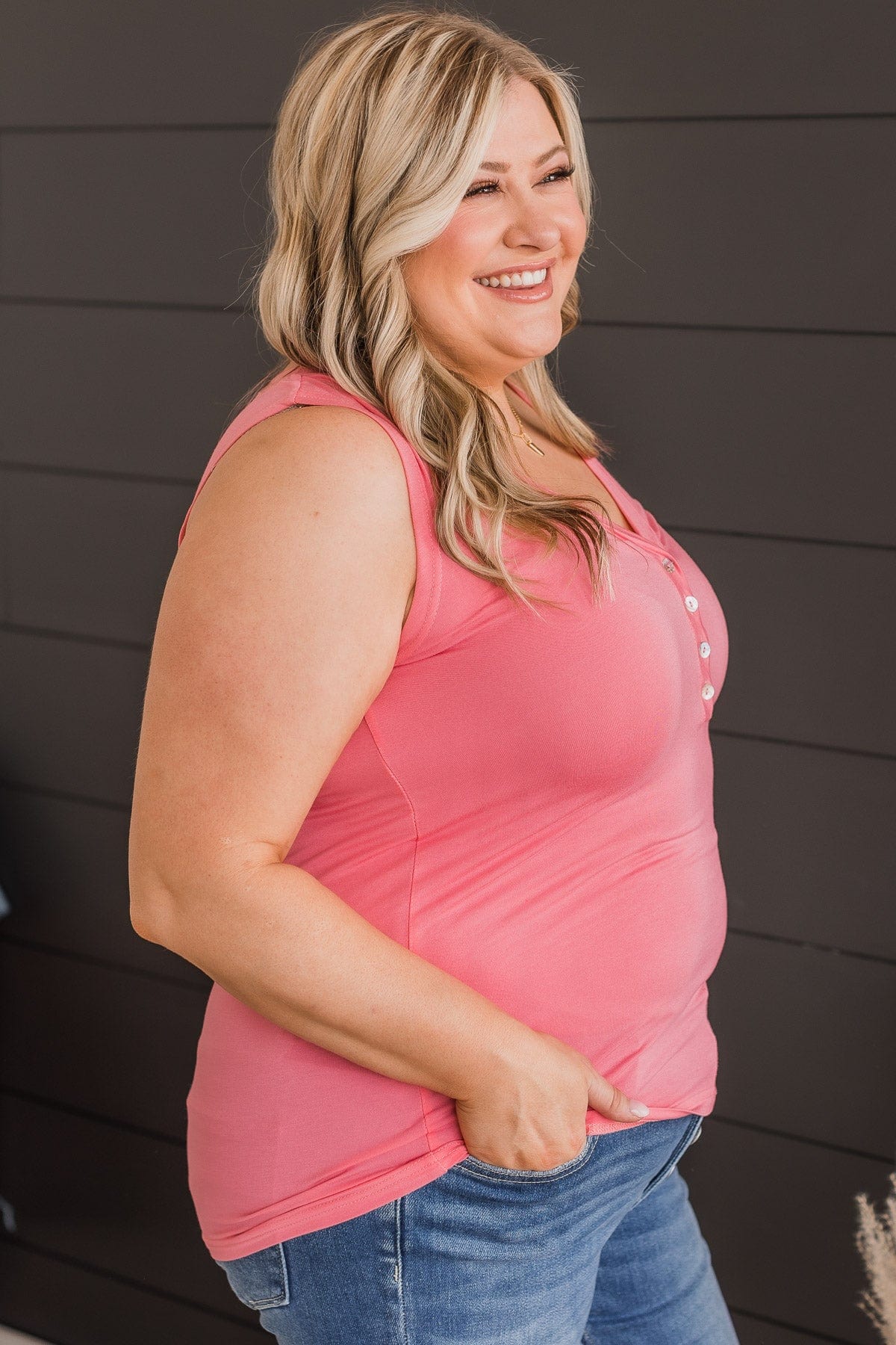 Charming Encounters Button Tank Top- Bubblegum Pink