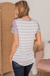 Standing Together Striped Pocket Top- Ivory & Lavender