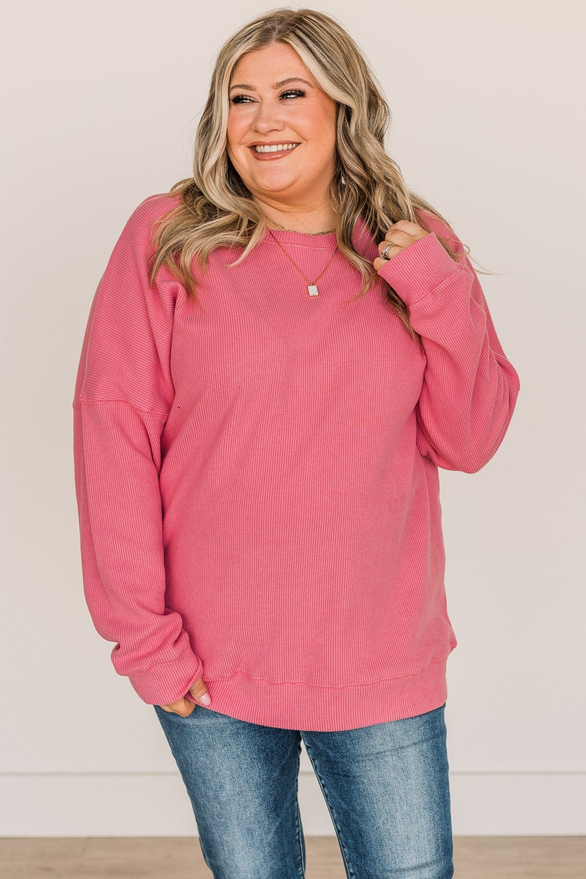 Walk My Way Corduroy Knit Crew Neck- Pink – The Pulse Boutique