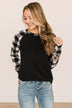 Nobody Like You Plaid Sleeve Top- Black
