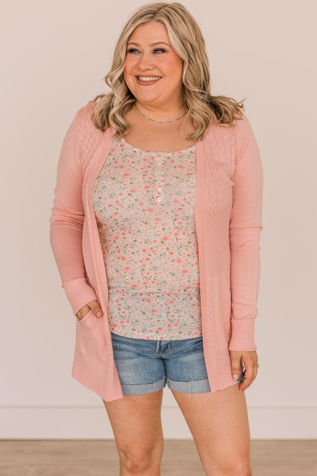 Found Myself Open Front Knit Cardigan- Blush