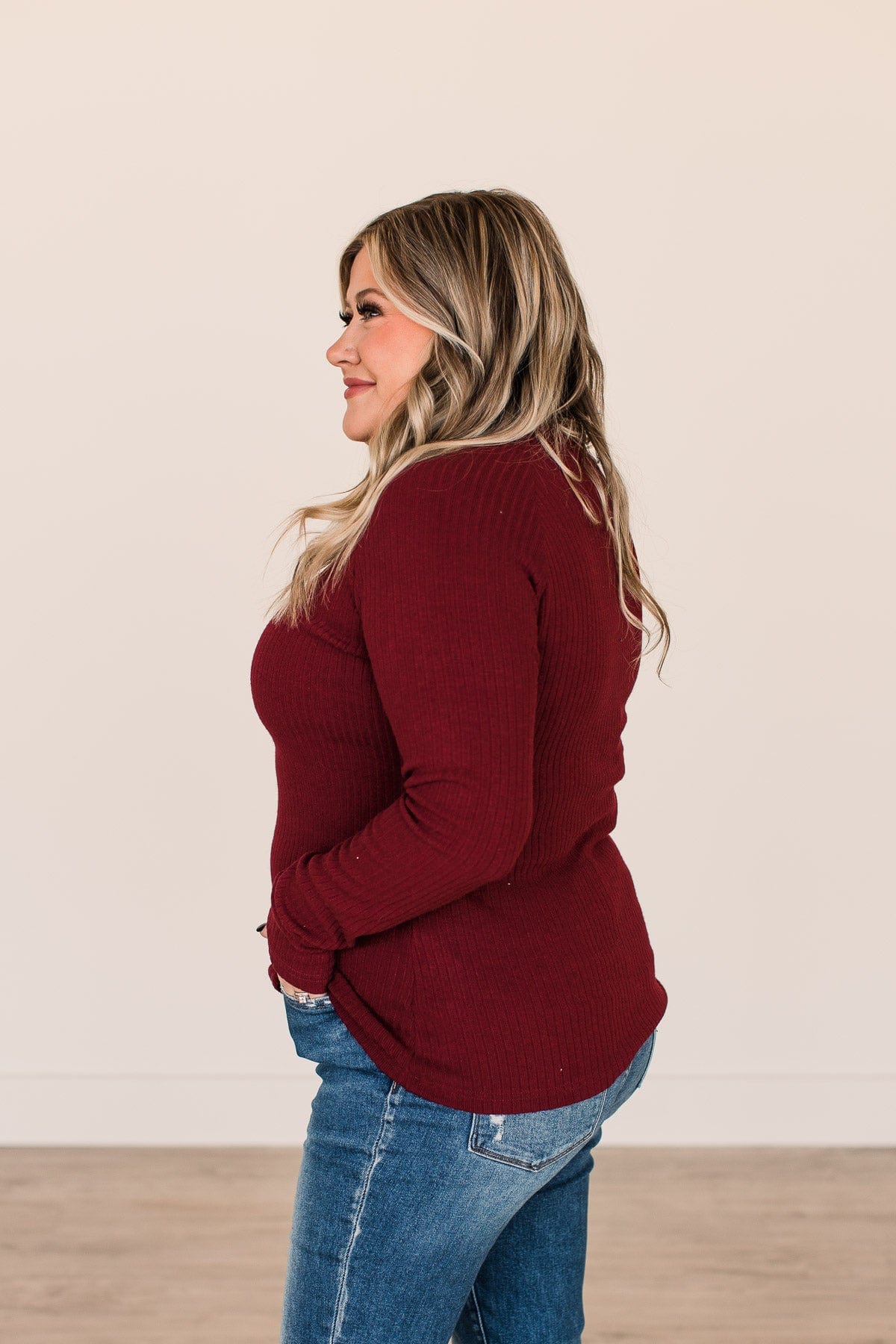 Starting Fresh Ribbed Knit Top- Burgundy