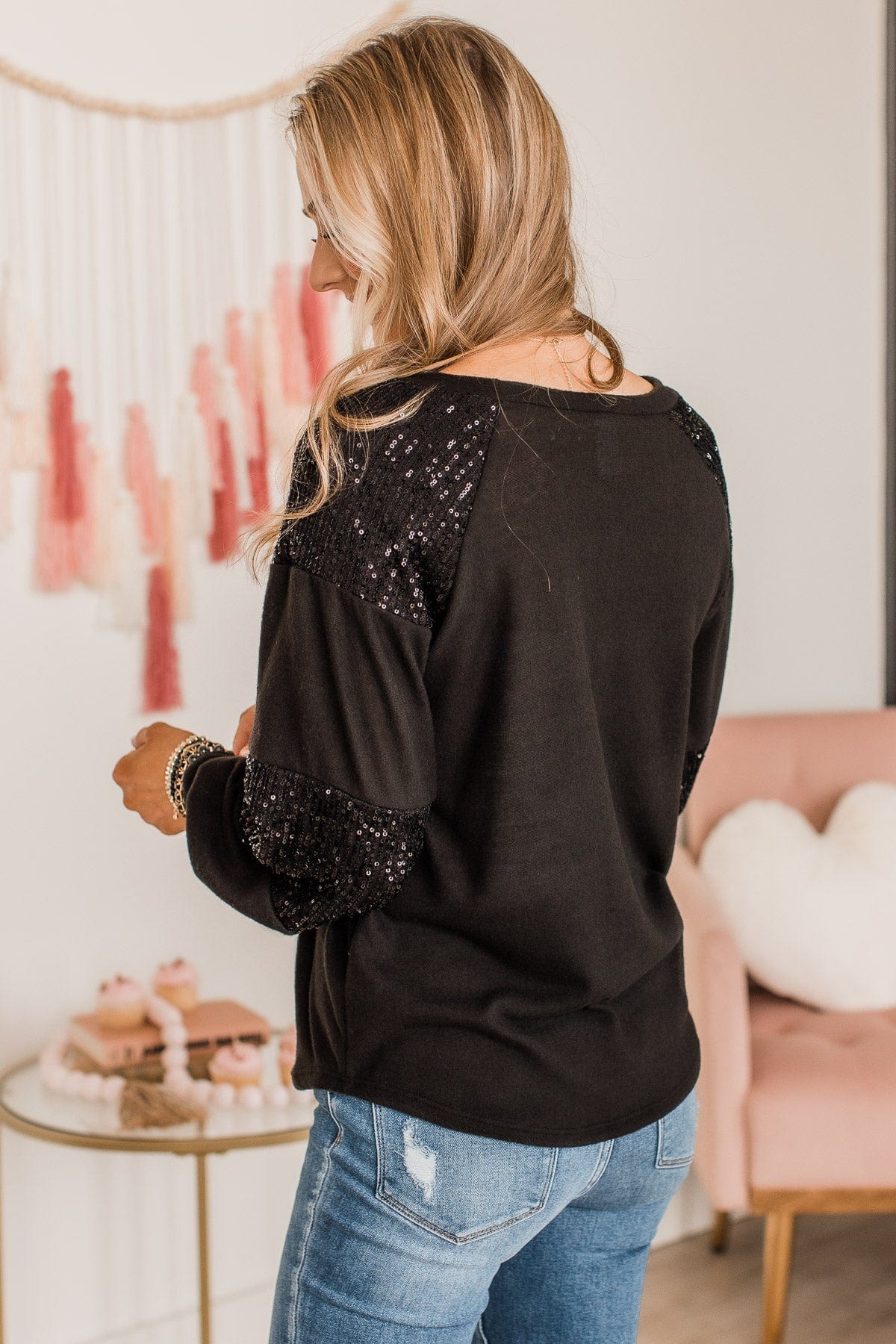 Special Moments Sequin Top- Black