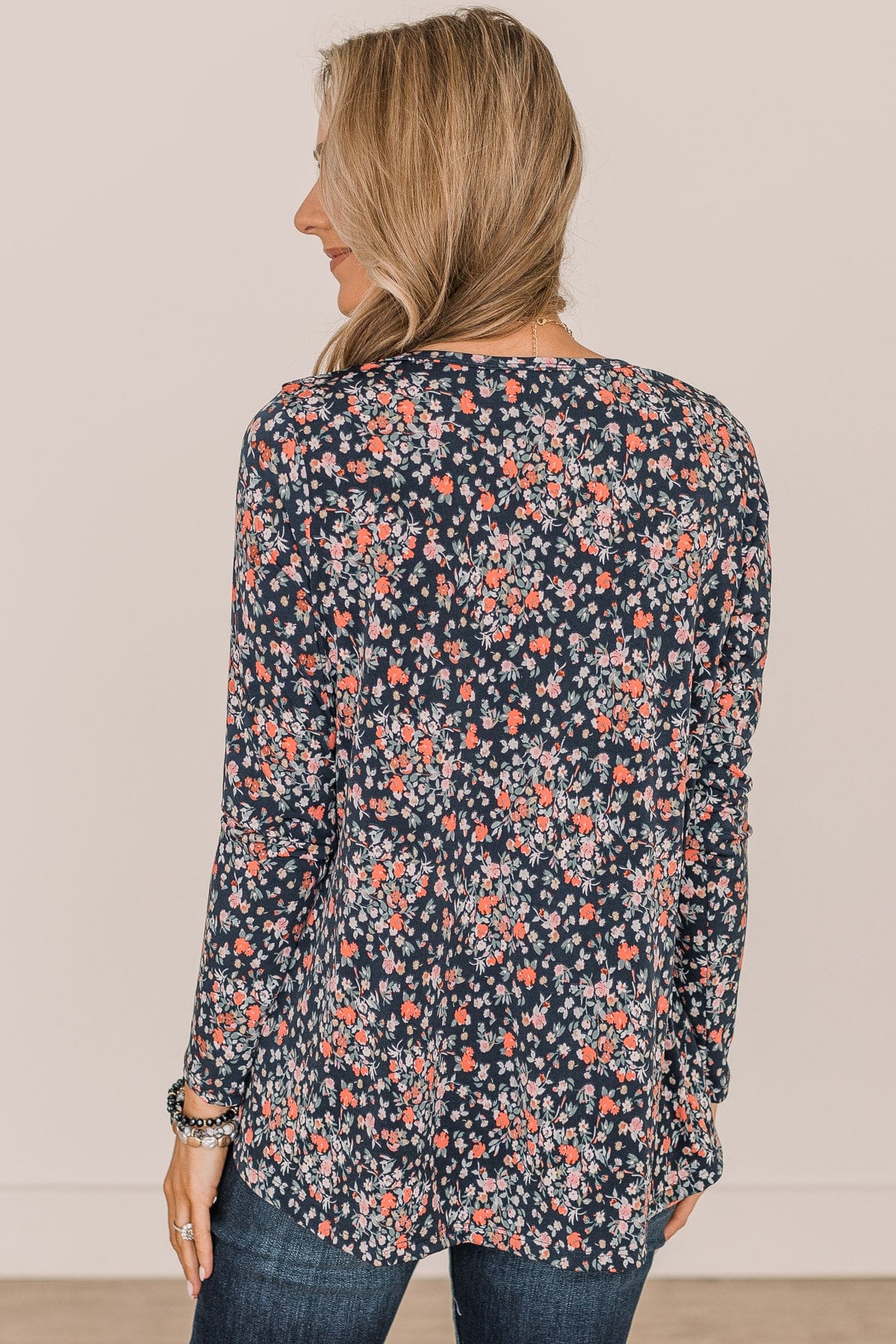 Be The Best Floral Long Sleeve Top- Navy