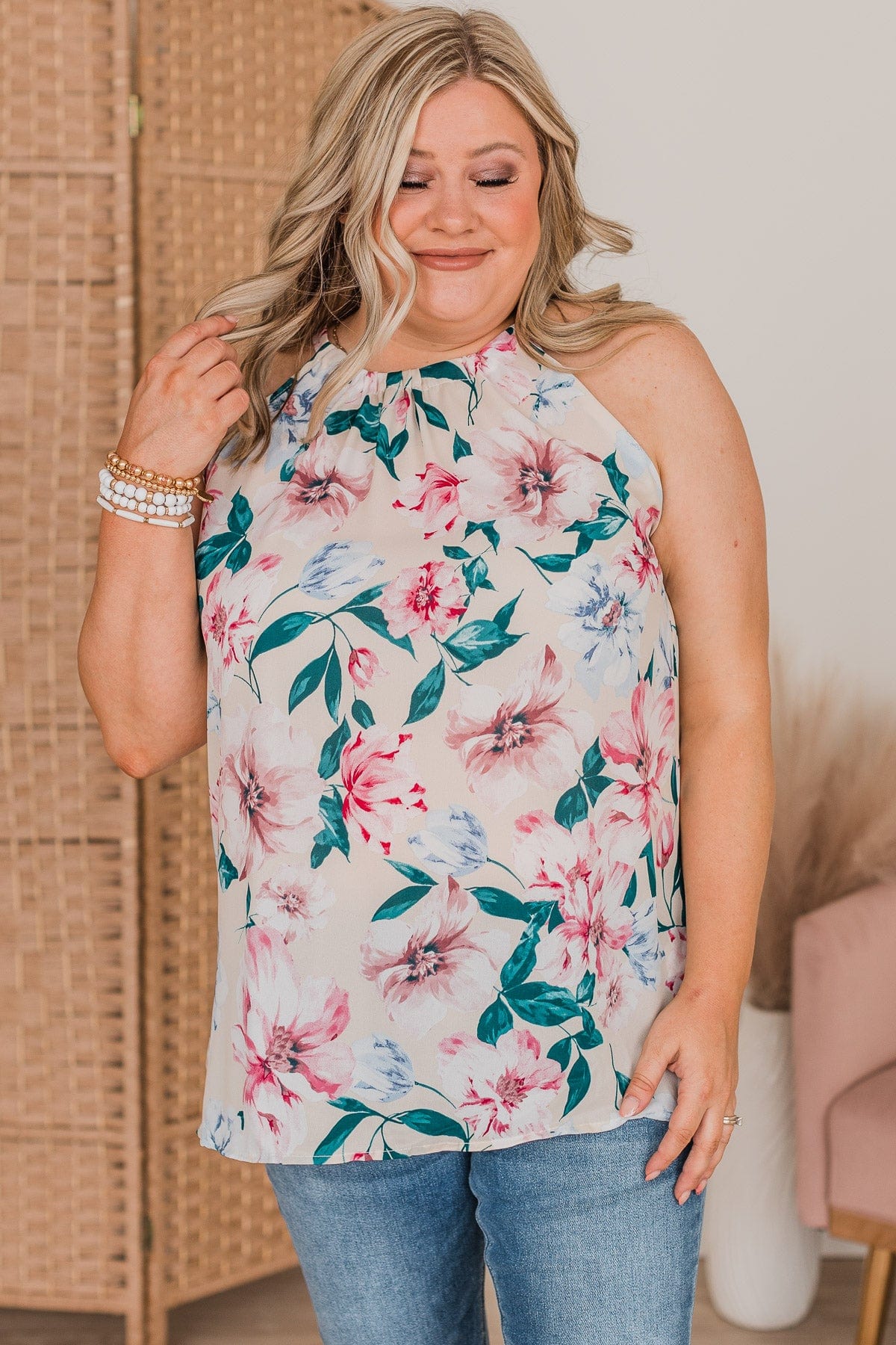 Love You Deeply Sleeveless Floral Top- Cream