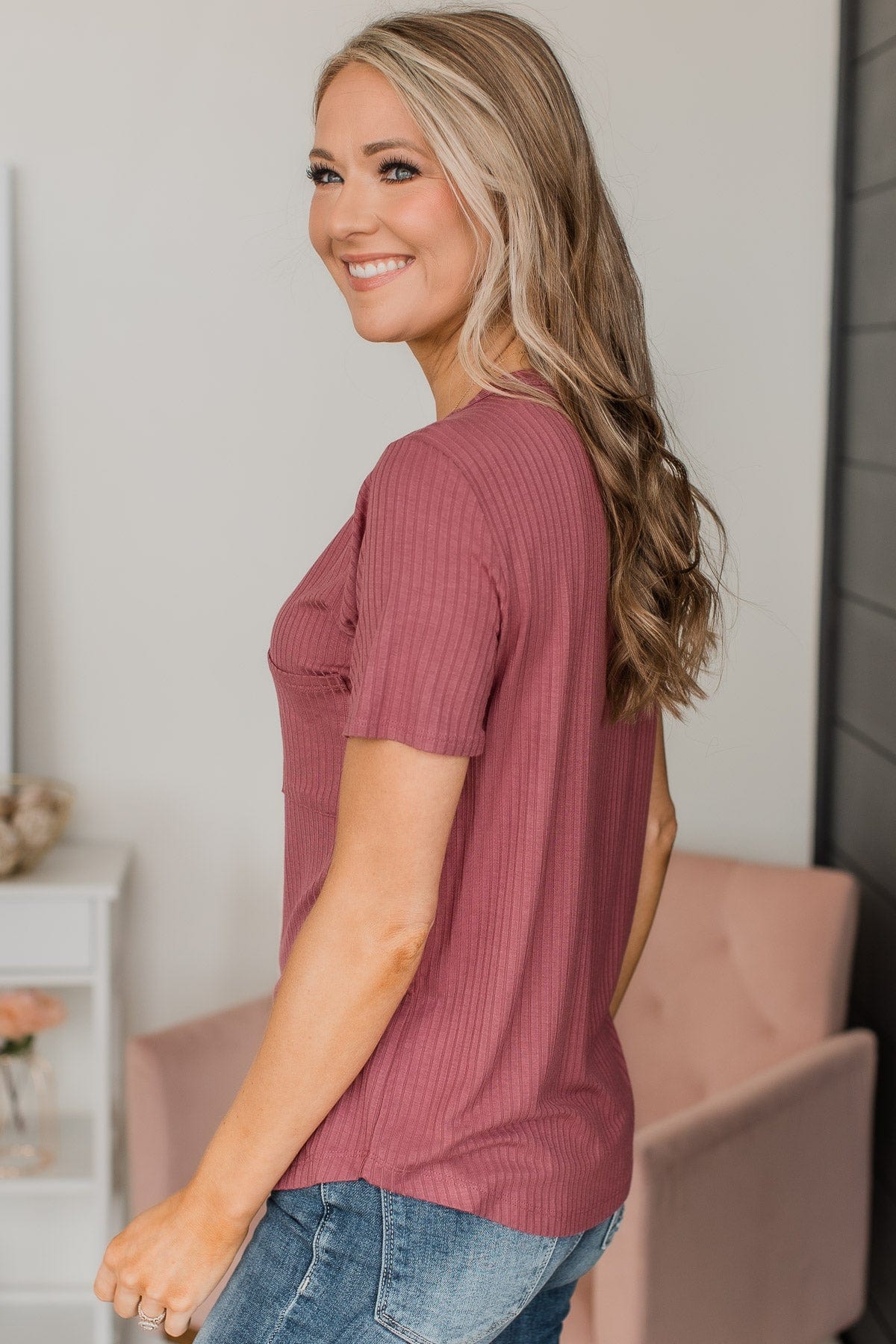Smiles For Days Ribbed Knit Top- Marsala