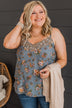 Cross Paths Floral V-Neck Tank Top- Dusty Blue