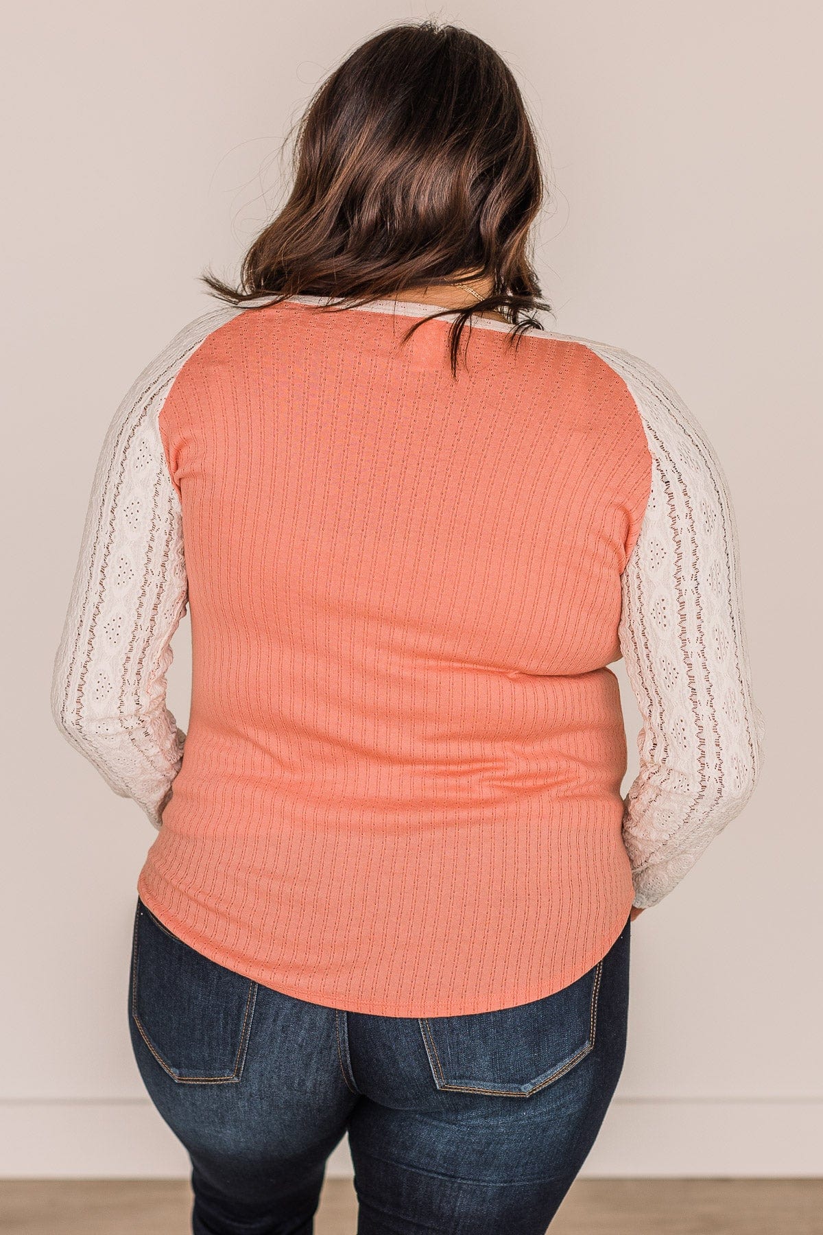 Laced With Love Crochet Knit Top- Coral & Ivory