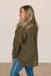 Just Getting Good Button Top- Dark Olive