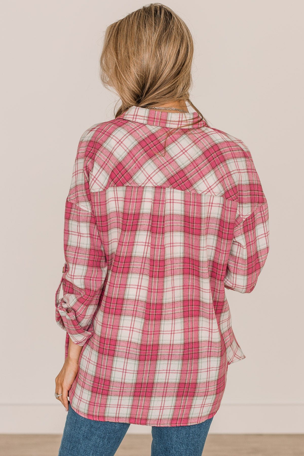 Spring To Mind Plaid Button Top- Pink