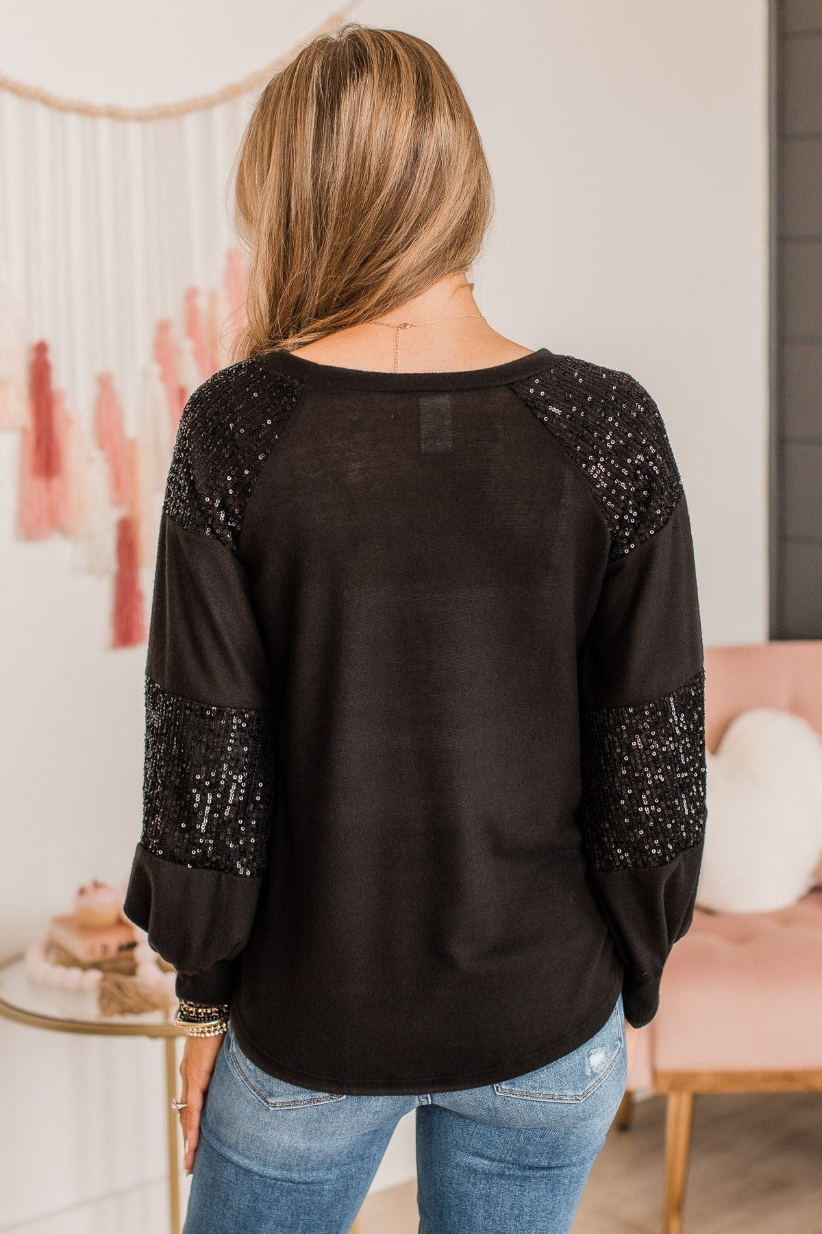 Special Moments Sequin Top- Black
