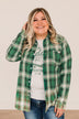 On The Lookout Bleached Plaid Top- Green