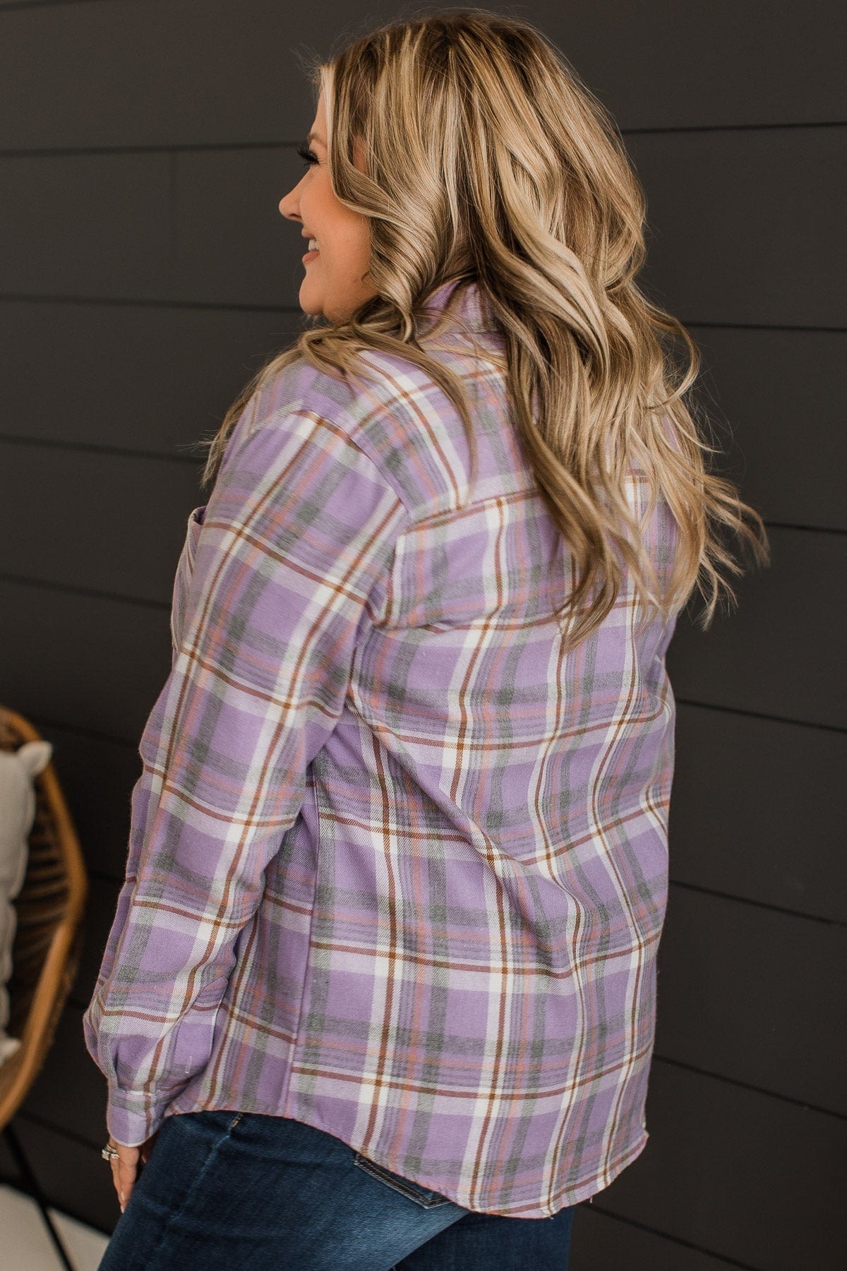 Running To You Plaid Button Top- Lavender & Grey