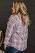 Running To You Plaid Button Top- Lavender & Grey