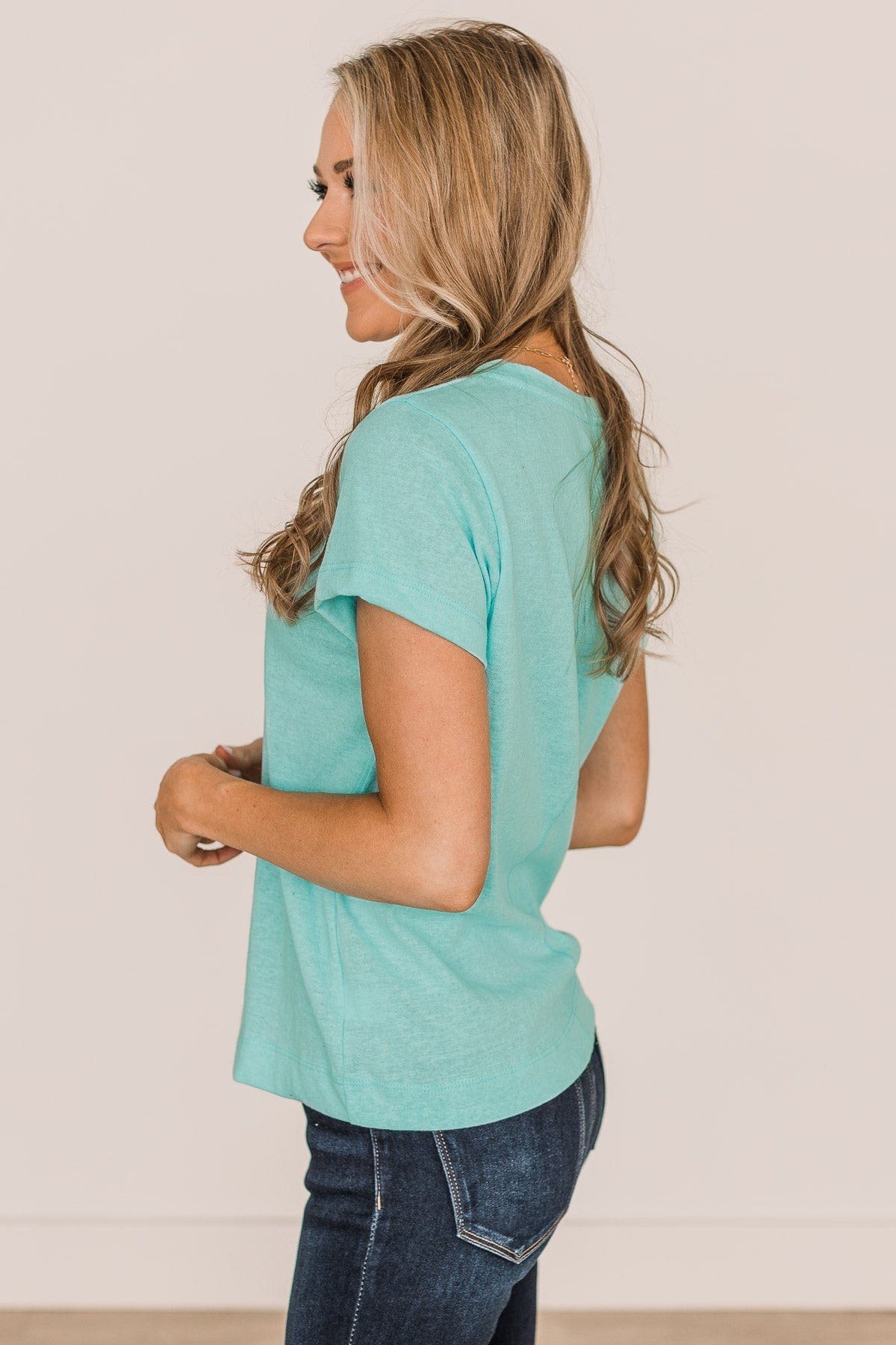 Gives Me Hope Short Sleeve Knit Top- Aqua