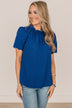 Forever After All Swiss Dot Blouse- Royal Blue