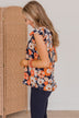 No Comparison Floral Top- Navy & Orange