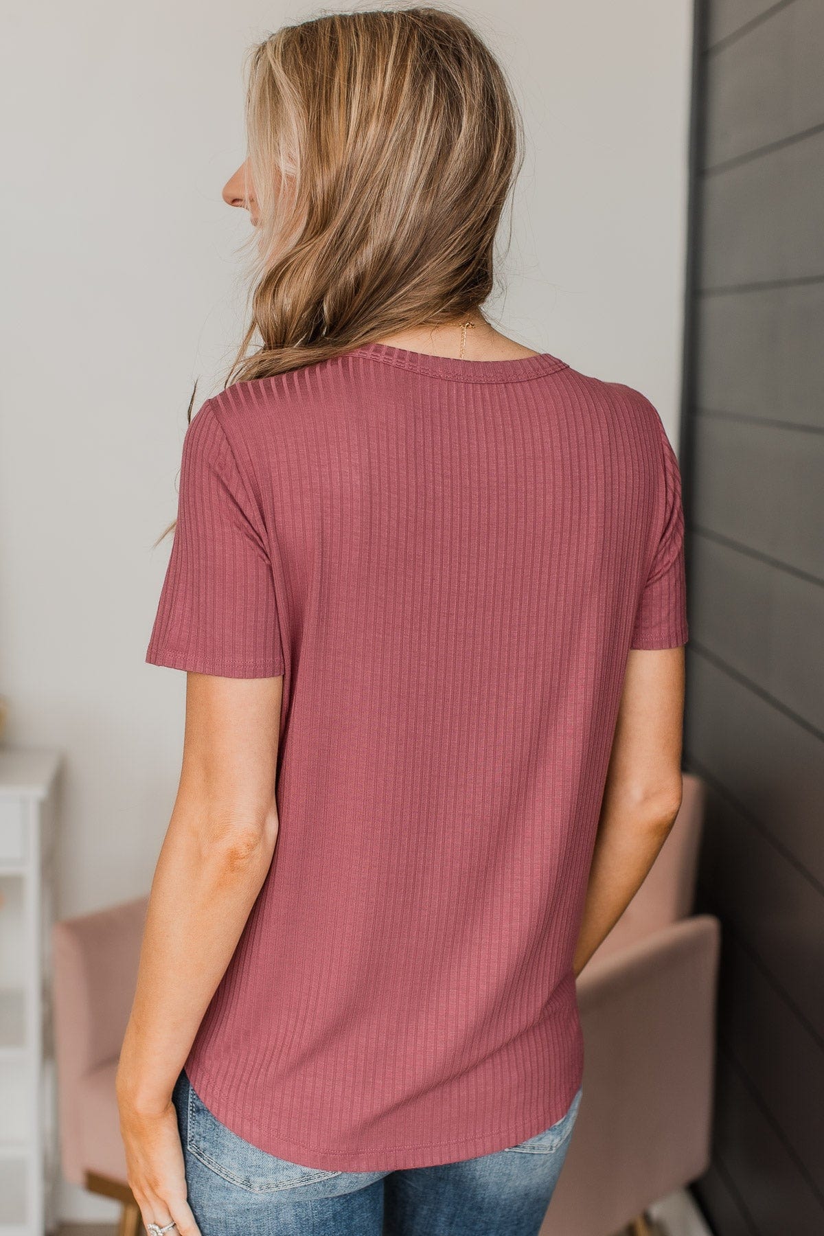 Smiles For Days Ribbed Knit Top- Marsala