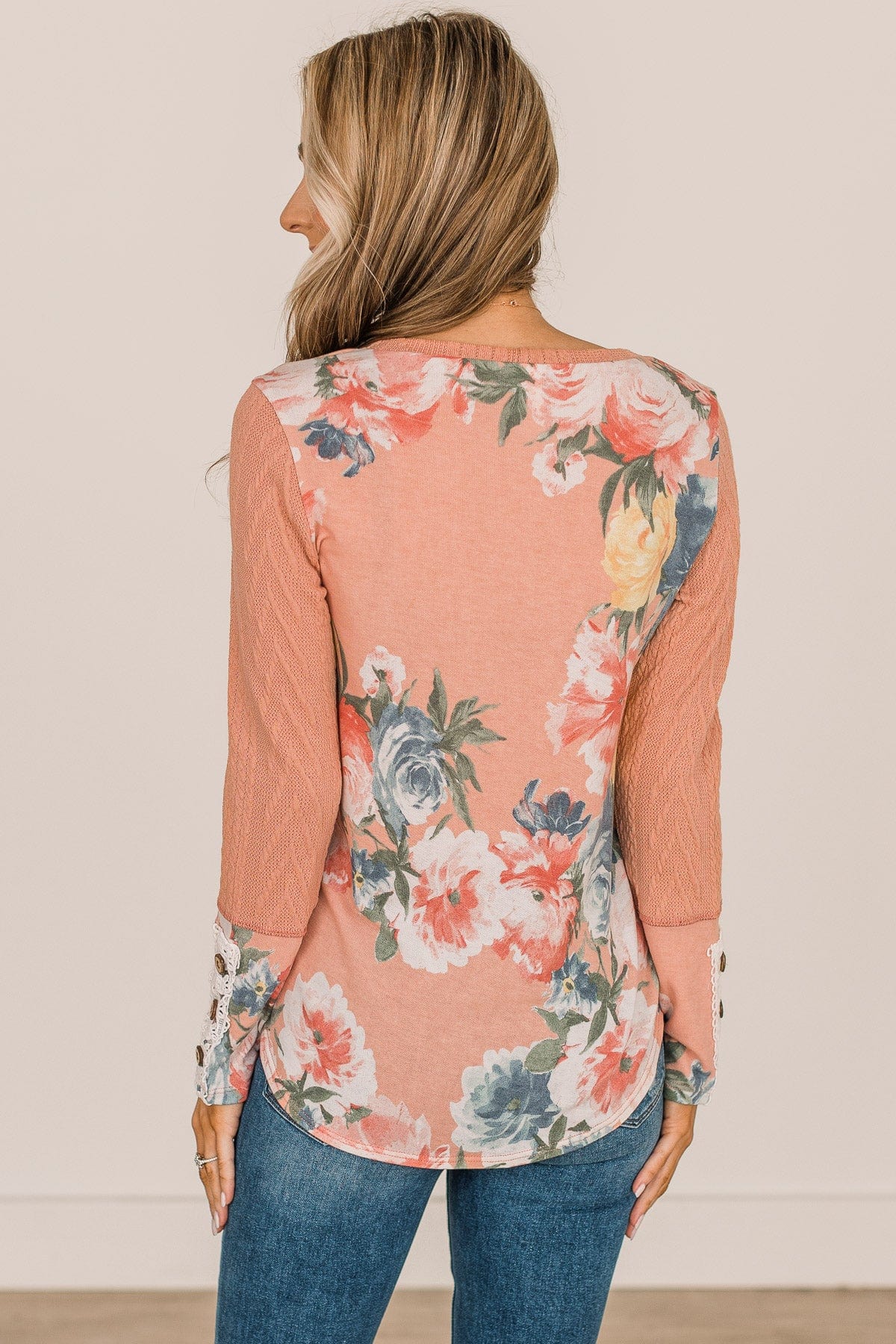 Good News Cable Knit Color Block Top- Peach