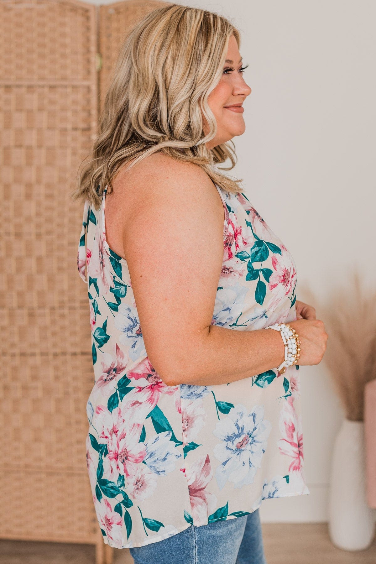Love You Deeply Sleeveless Floral Top- Cream