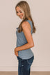 Bound To Be Beautiful Button Henley Tank Top- Denim Blue