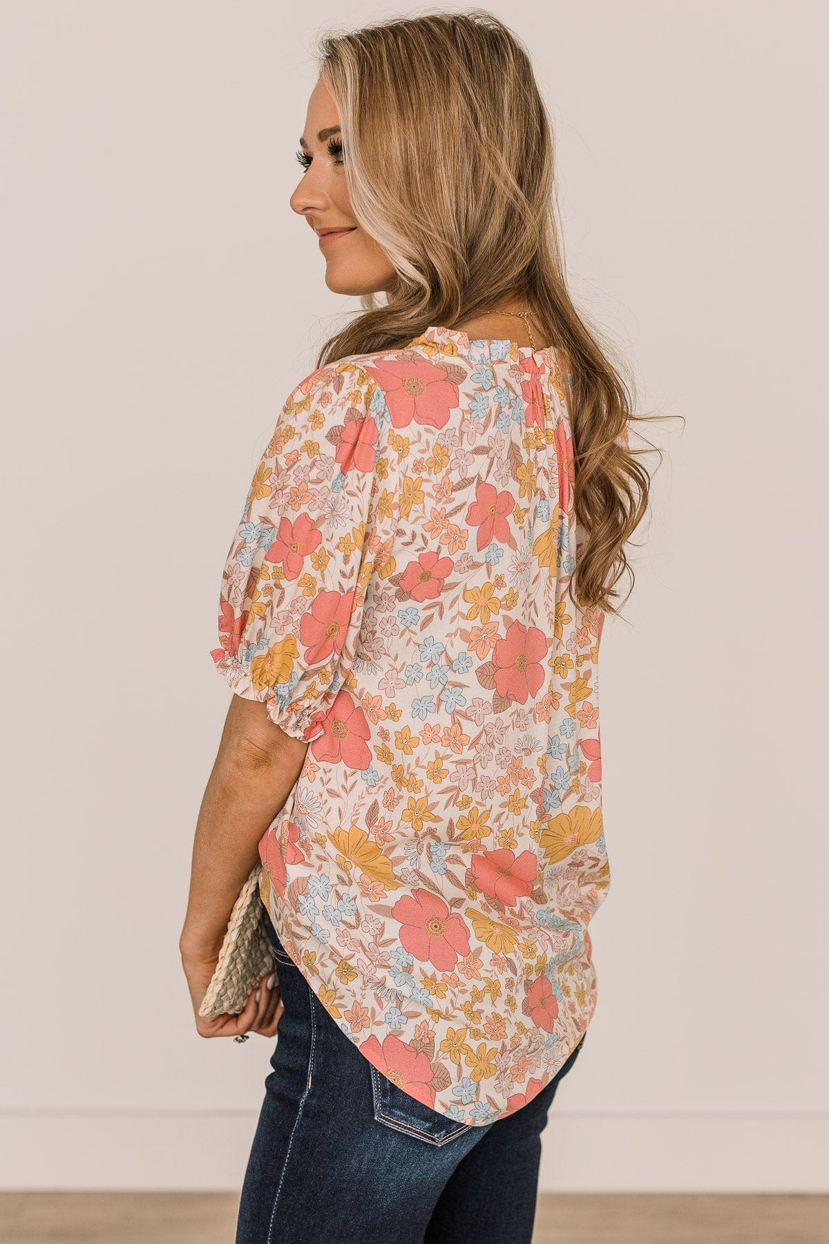 Full Of Happiness Floral Blouse- Cream & Pink