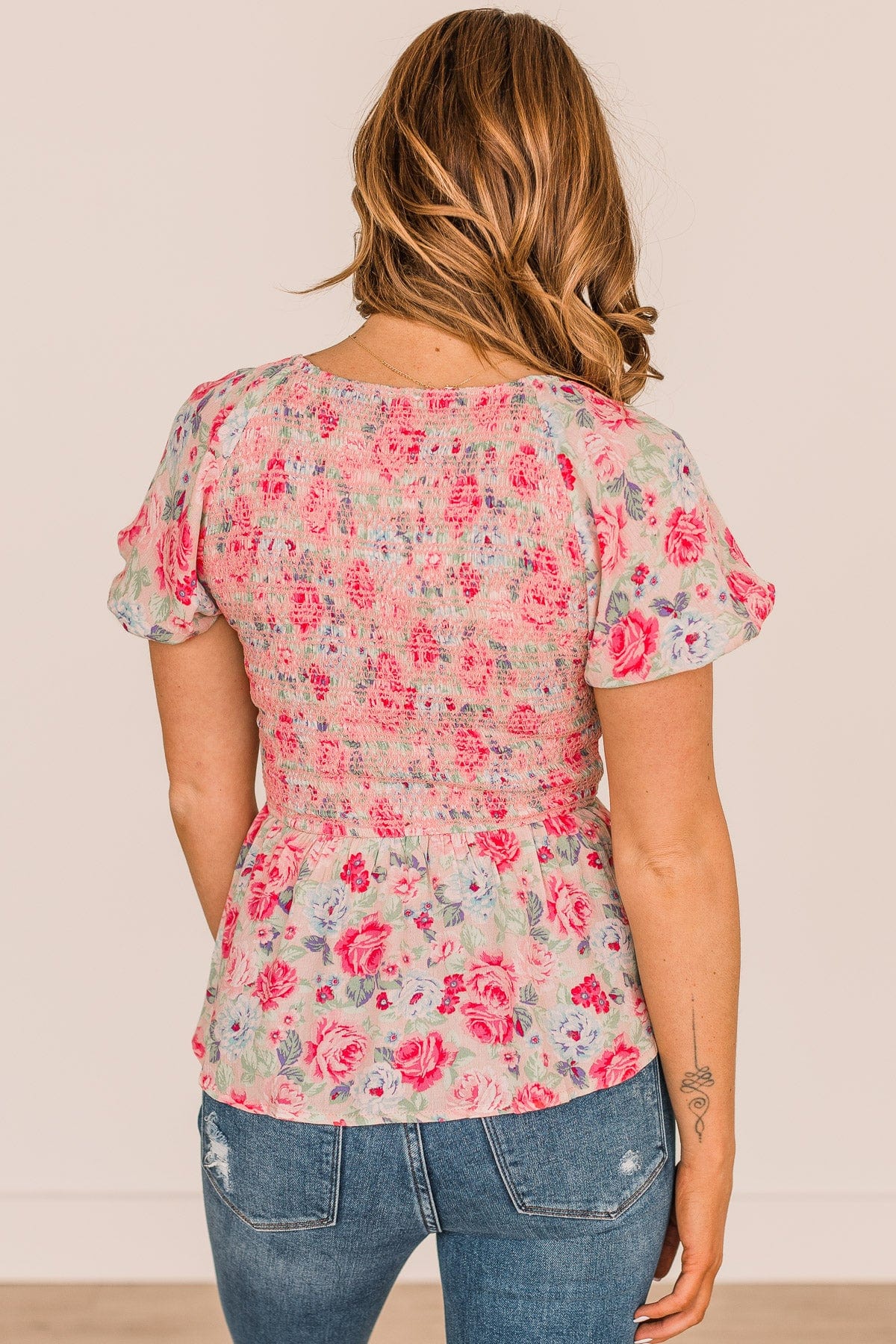 Blue Skies Ahead Floral Smocked Blouse- Pink & Mint