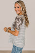 On A Mission Color Block Top- Ivory & Camo