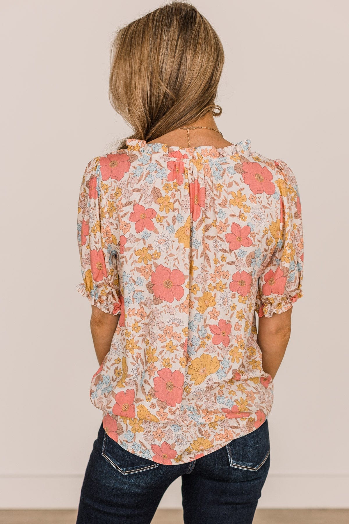 Full Of Happiness Floral Blouse- Cream & Pink