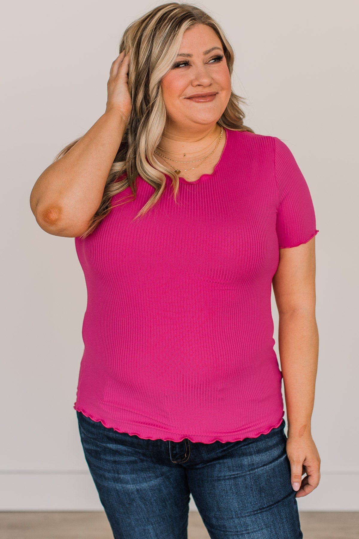 Everything And More Ribbed Knit Top- Fuchsia