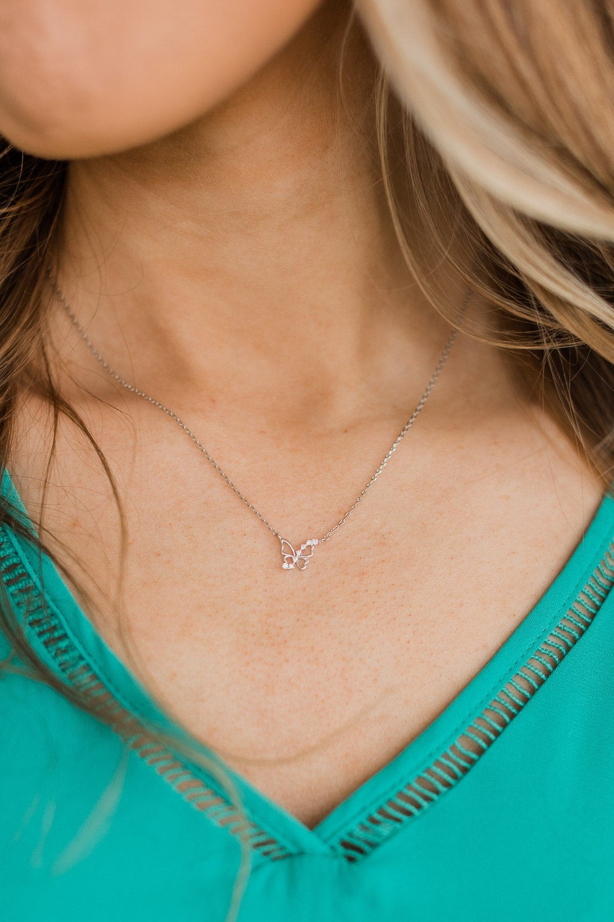 Draw Attention Butterfly Pendant Necklace- Silver