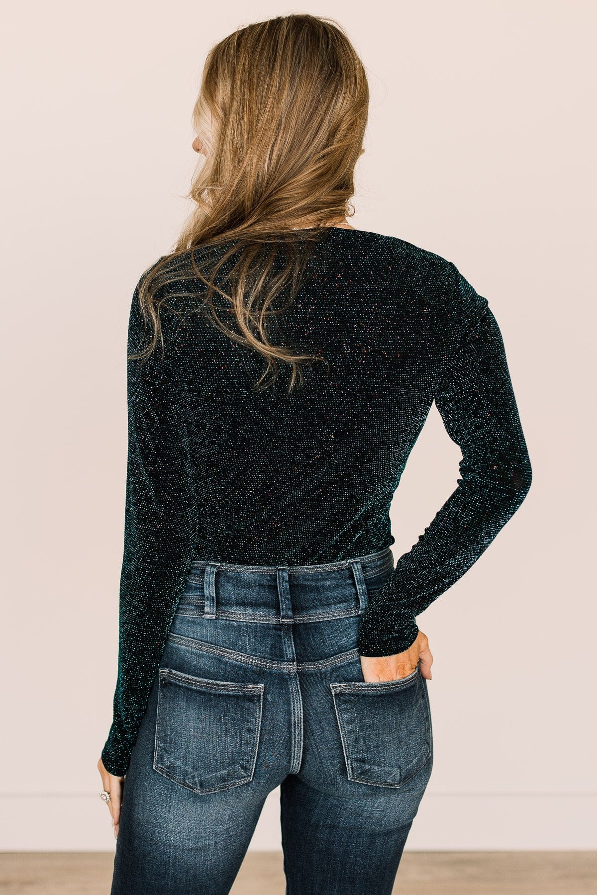 Give It A Whirl Long Sleeve Bodysuit- Black & Teal