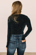 Give It A Whirl Long Sleeve Bodysuit- Black & Teal
