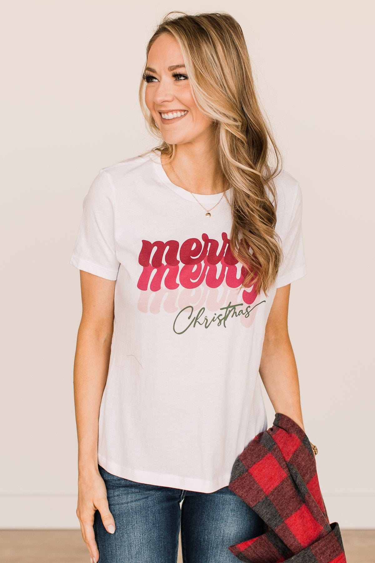 "Merry, Merry, Merry Christmas" Graphic Tee- White