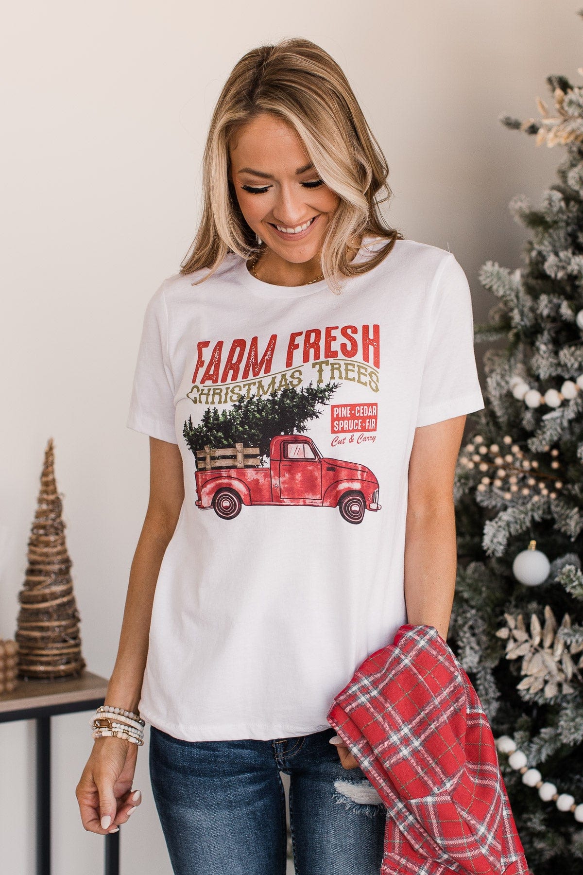 "Farm Fresh Christmas Trees" Truck Graphic Tee- White