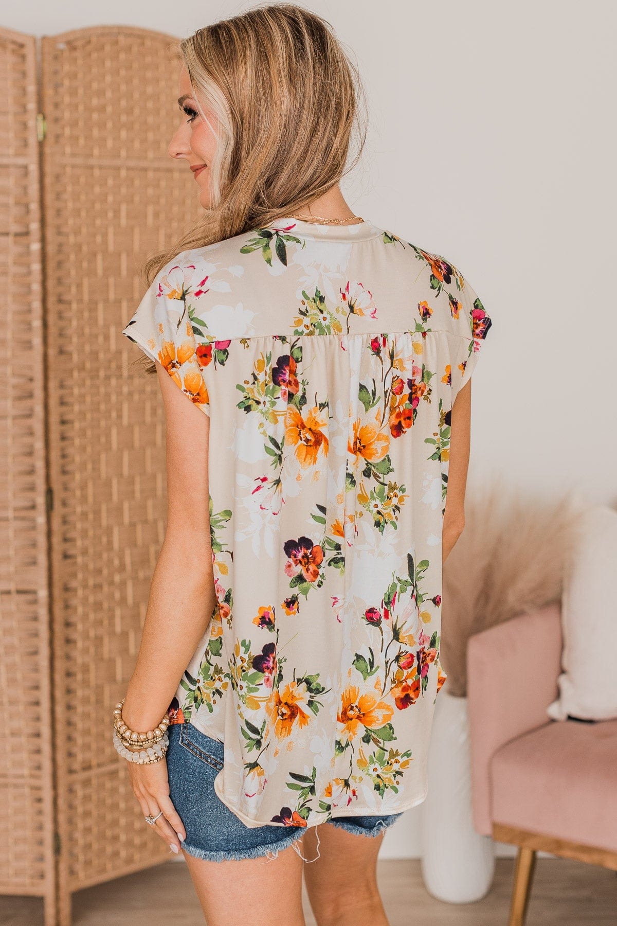 Tried Your Best Floral Top- Light Beige