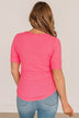 Right Timing Short Sleeve Button Top- Neon Pink
