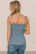 Happiness Is Within Ribbed Knit Tank- Slate Blue