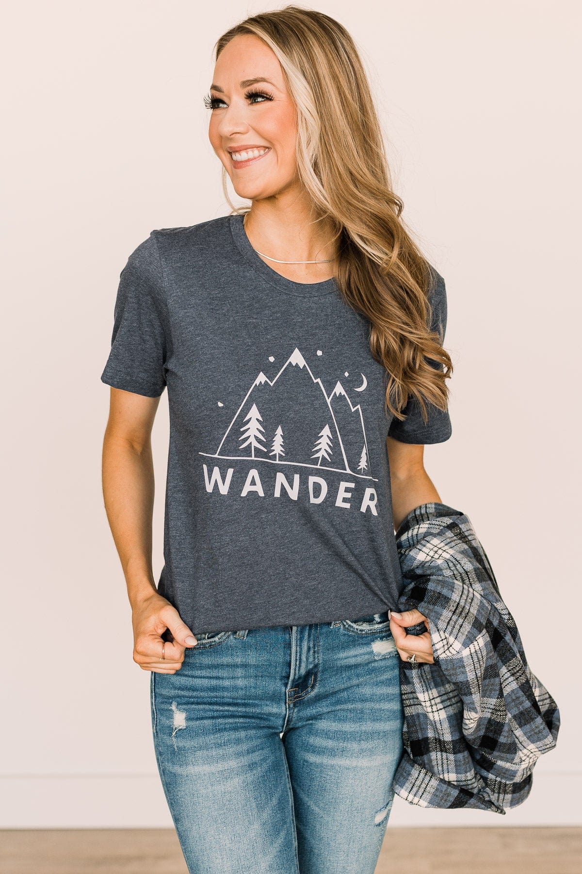 "Wander" Graphic Tee- Heather Navy