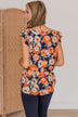 No Comparison Floral Top- Navy & Orange