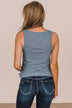 Bound To Be Beautiful Button Henley Tank Top- Denim Blue