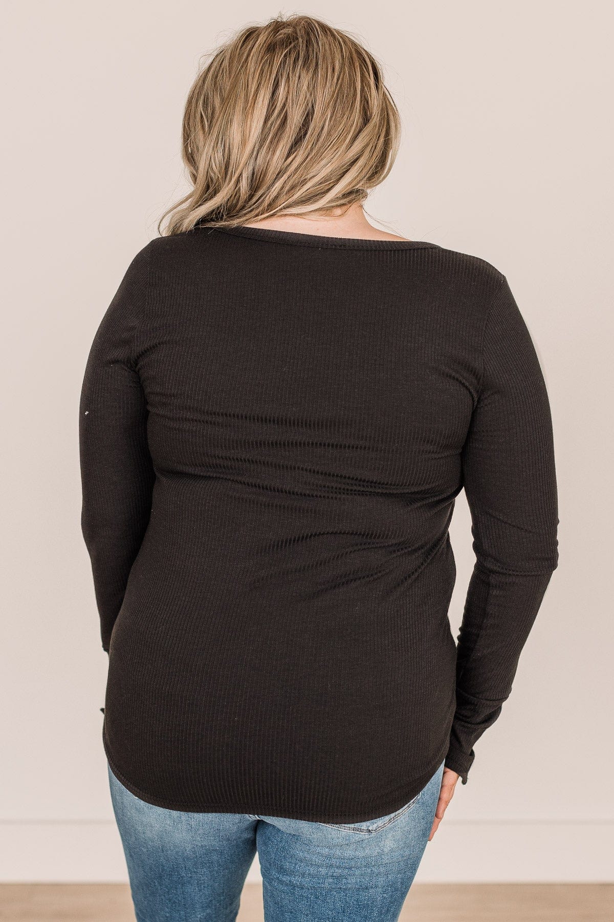 Give Your Best Long Sleeve Henley Top- Black