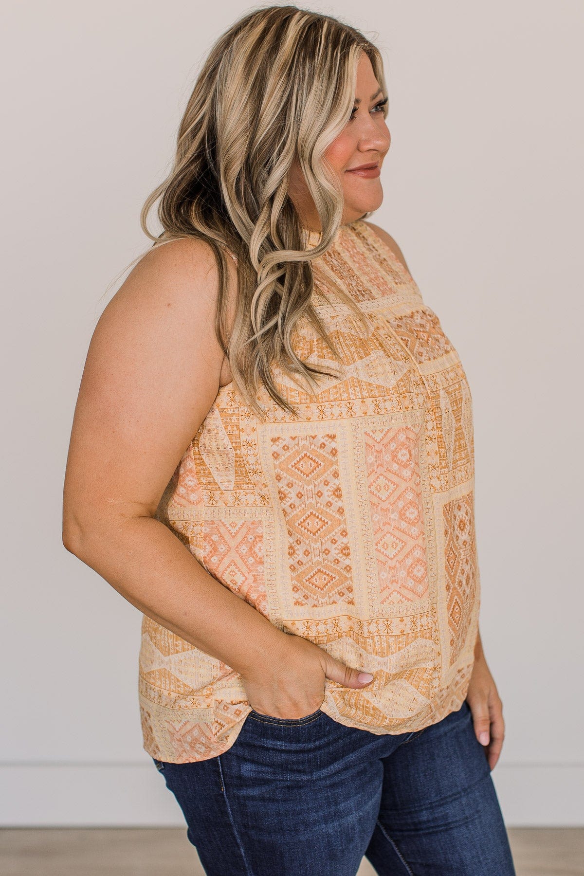 Picture Perfect Moments Sleeveless Blouse- Yellow & Light Pink