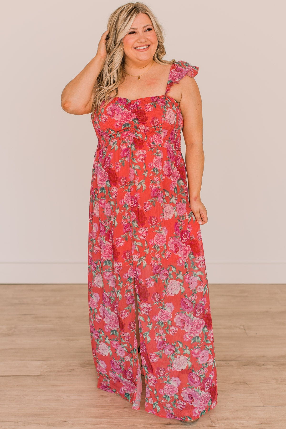 Blissful Thinking Floral Maxi Dress- Coral