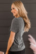 Own The Evening Short Sleeve Shimmer Top- Charcoal