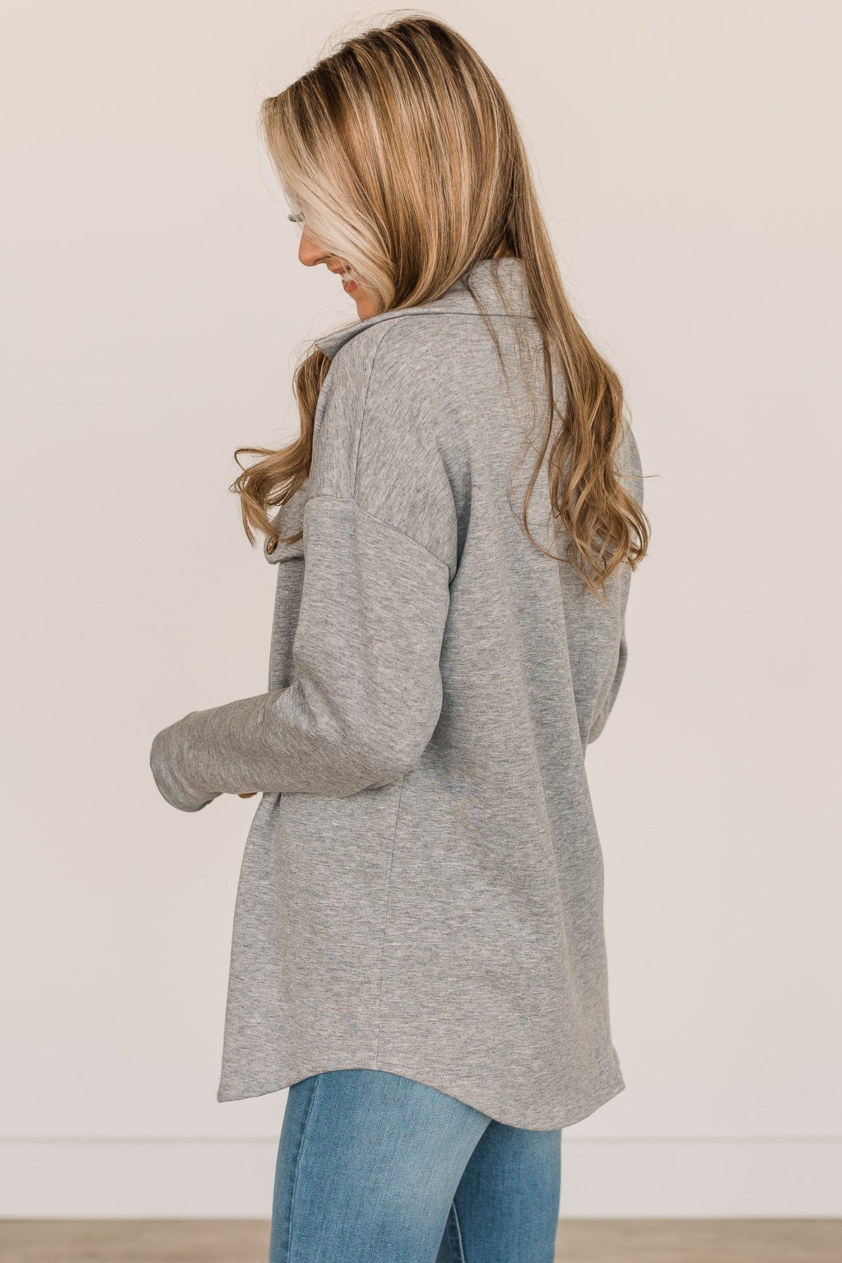 Hooked On Your Love Button Top- Heather Grey