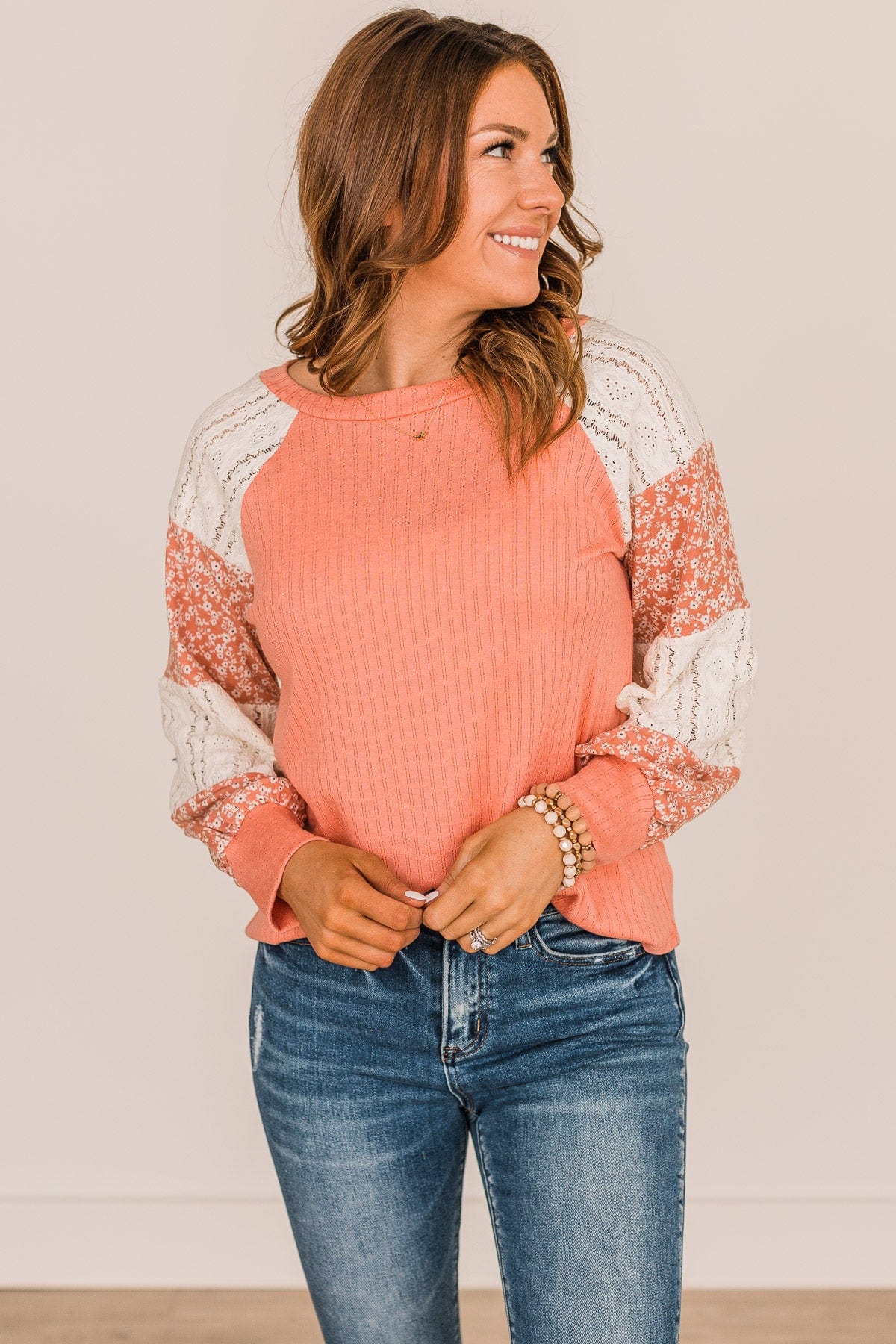 Pure Joy Color Block Knit Top- Coral & Ivory
