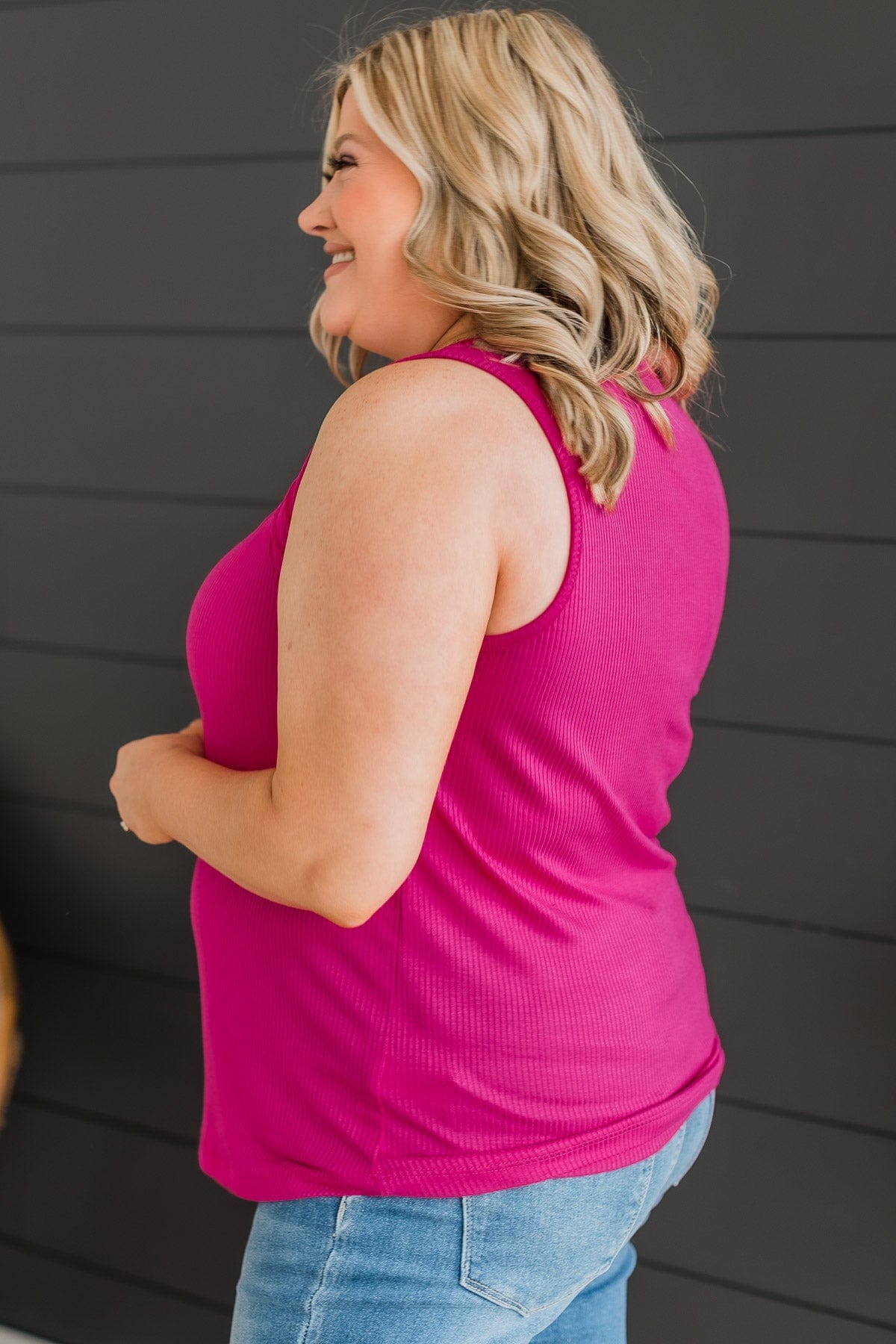 More Than They See Ribbed Knit Tank Top- Fuchsia